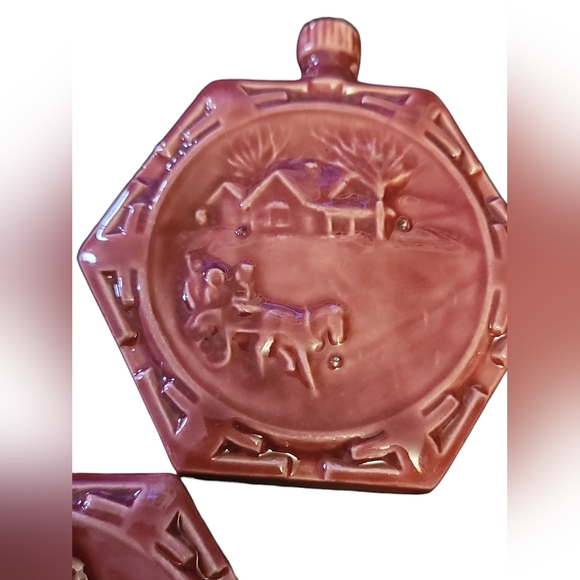 Vintage Duncan Ceramic Red Ornaments Country Winter Scenes Double Sided - Picture 5 of 8